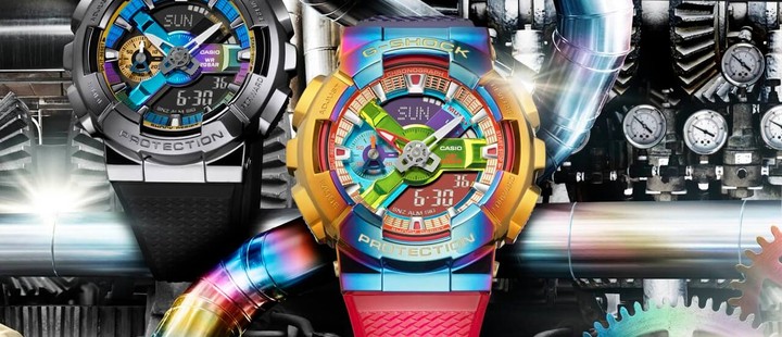 металлические часы casio g-shock gm-110 радужная расцветка