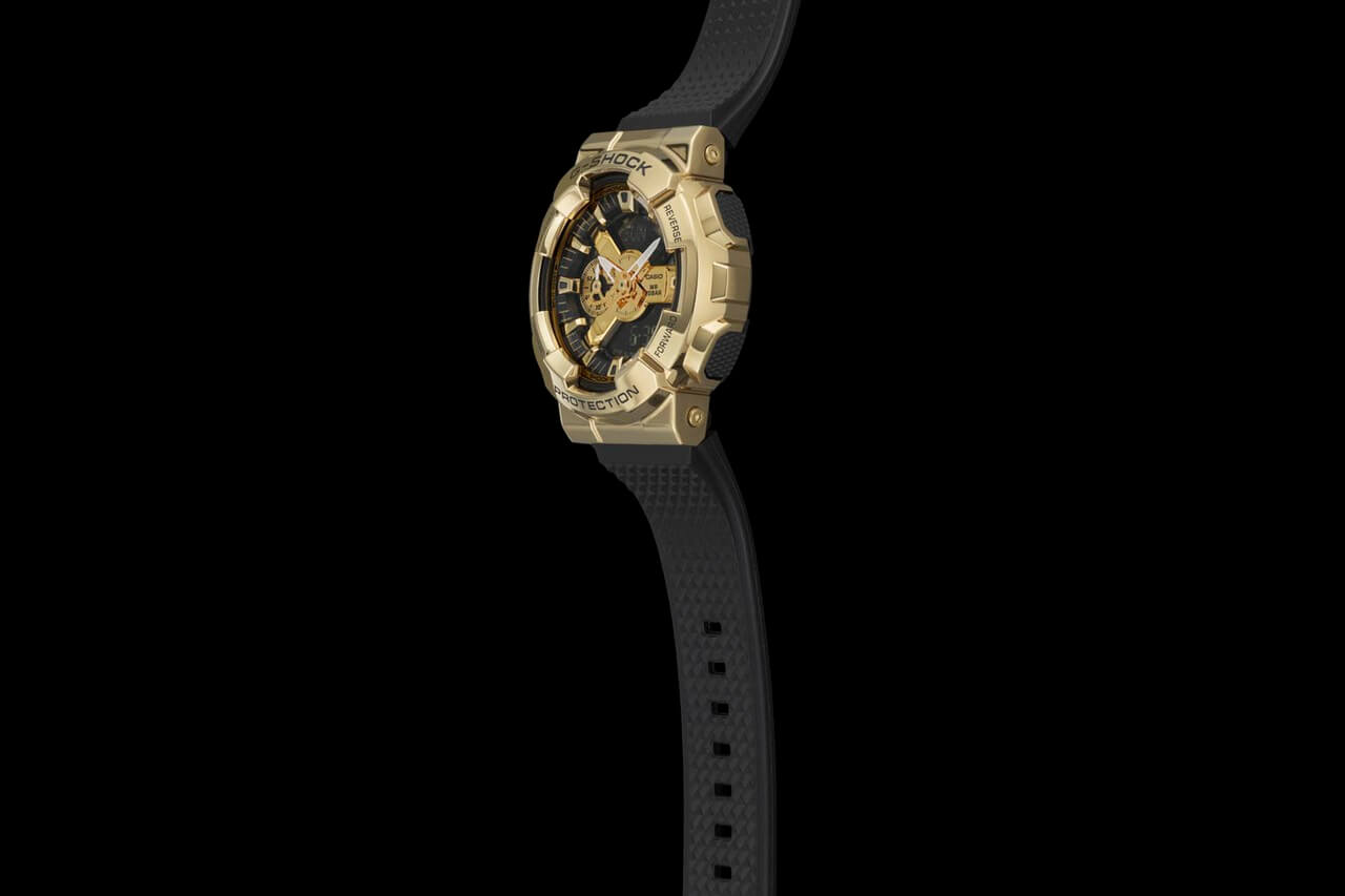 золотые металлические часы casio g-shock gm-110